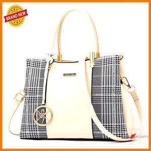 PU Leather Tote Satchel Shoulder Bag with 7 Pockets for Daily Use